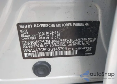 2016 BMW 528I xDrive из США, поврежденный, VIN WBA5A7C59GG145796